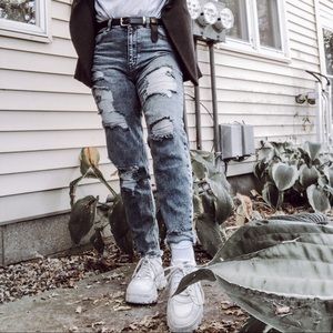 Distressed High Waisted Mom Jeans
